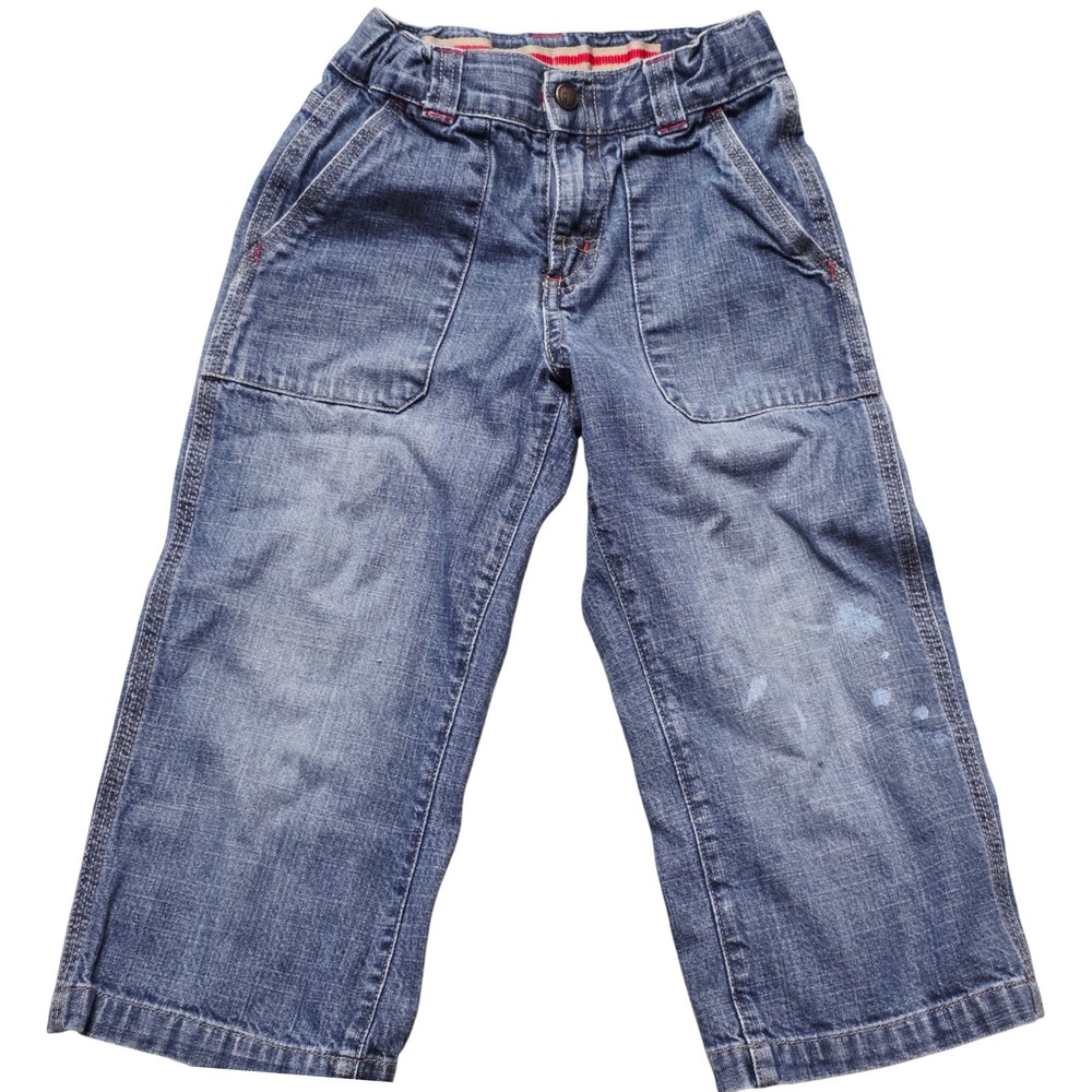 Y2K 2003 Gymboree Kids Denim Jeans Size 4 Blue Button Fly Distressed Cargo Style